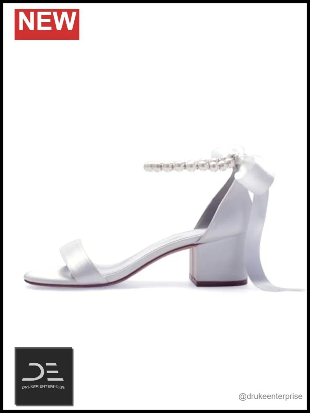 Pearl Low Block Heel Sandals Ankle Strap Peep Toe Satin Wedding Shoes 2